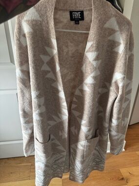 FRYE Beige and Cream Geometric Open-Front Cardigan